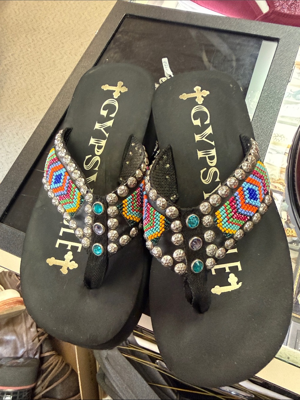 😍Great USED Condition Gypsy Soule Jewelled Beaded 8 Women's Flip Flop Sandal